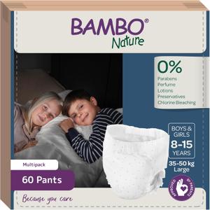 Bambo Nature Premium Dreamy Night Pants, Pull Up Pants, Eco-Labeled Night Time Diapers, Secure, Comfortable, Skin Friendly : Children Aged 8-15 Years, 60 Count (Large)