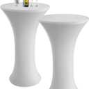Cocktail Spandex Round Tablecloth, 2 Pack 24"x43" Highboy Fitted Stretch Cocktail Table Covers High Top Table Cloth for Banquet Wedding Bar Party - White