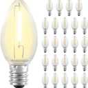 25 Pack C7 LED Replacement Christmas Light Bulbs,Clear 0.6W Energy Efficient E12 Candelabra Base,Shatterproof Warm White 2700K for Christmas Trees,Holiday String Decorations, Patio, Garden,Halloween