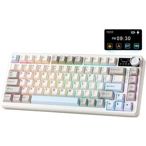 YUNZII B75 PRO MAX QMK/VIA Wireless Mechanical Keyboard,75% Layout with Screen and Knob,Custom Hot Swap Gasket,Creamy Pre-lubed Switches,Bluetooth/Type-C/2.4G for Win/Mac (Beige,Cocoa Cream V2 Switch)