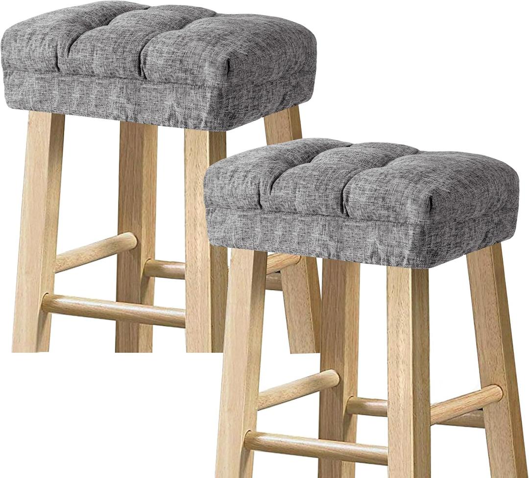 Set of 2 Rectangle Bar Stool Seat Covers, Soft and Cushioned Bar Chair Covers, Easy to Install and Wash, Cover Only, Gray