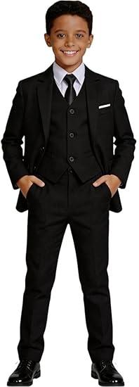 Visaccy Boys Formal Suit Slim Fit Dress Clothes Ring Bearer Outfit Tuxedo Suits,Adjustable Waist, Black Size 7