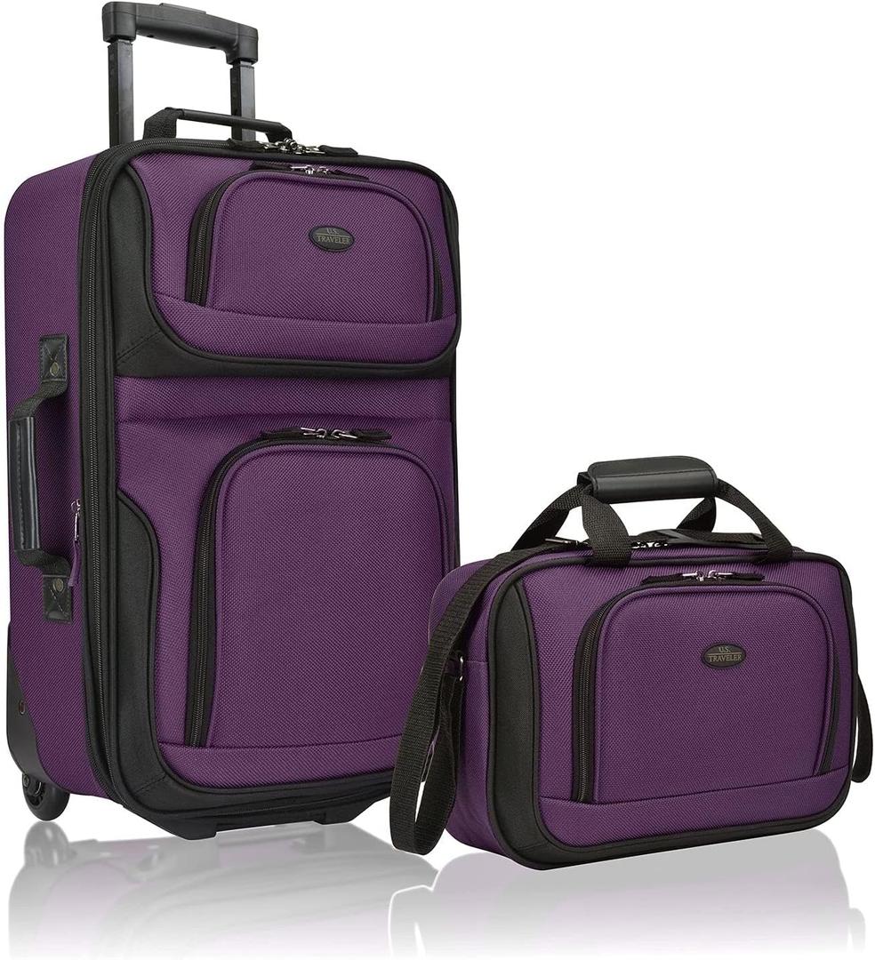 U.S. Traveler Rio Lightweight Softside Rolling Carry-on Suitcase, 2-Wheel Set, Purple, 21"/14"