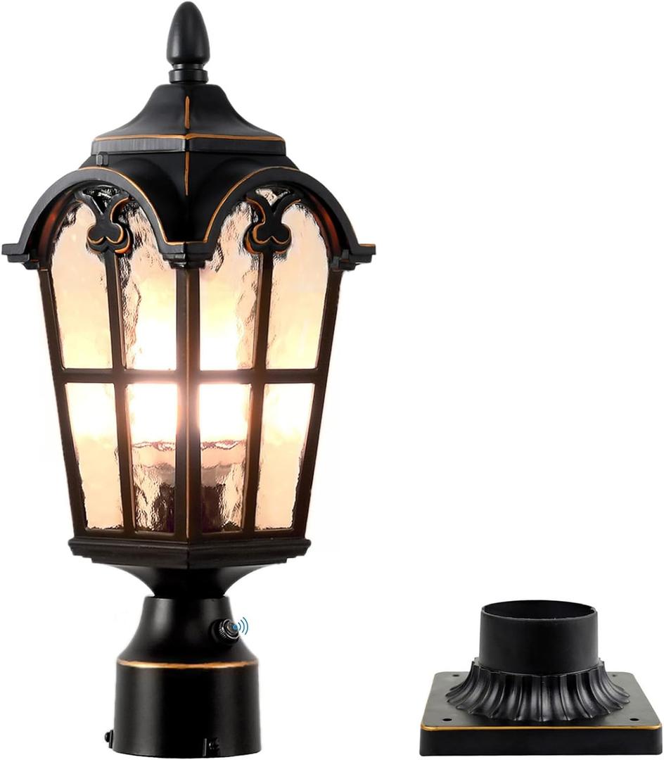 LONEDRUID Dusk to Dawn Outdoor Lamp Post Lights Waterproof Exterior Pole Lantern Lighting Fixtures with 3-Inch Pier Mount Base for Garden Patio Yard Pathway Driveway
