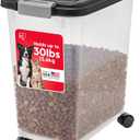 RIS USA Airtight Pet Food Storage Rolling Container, 30 lb Capacity, BlackAirtight seal keeps kibble, bird seed, and pet food fresh while wheels provide easy mobility around the home