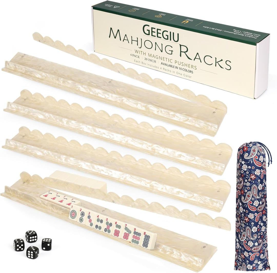 Pearl Shell Mahjong Racks with Magnetic Pushers Set of 4, 20 Inch Acrylic American Mahjong Tile Racks, Premium Mahjong Accessories Gift for Mahjong Lovers