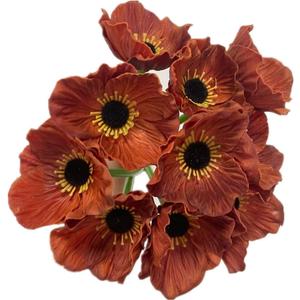 Rikyo 10 Stem 11inch Bouquets Artificial Flowers Poppy Flowers,Faux Anemone PU Fake Wild Flowers for Kitchen Table Centerpiece Vase,Home Wedding Holding Flowers Backdrop Arch Wall (Brown)