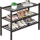 3 Tier Bamboo Shoe Rack for Closet Free Standing Wood Shoe Shelf for Entryway Small Space Stackable 27"x11"x20" (Brown)