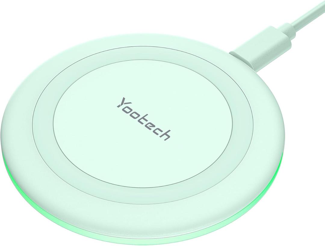 Yootech Wireless Charger,10W Max Wireless Charging Pad Compatible with iPhone 17/17 Pro/17 Pro Max/Air/16/15/14/13/SE 2022/12/11,Samsung Galaxy S25/S24/S23,for AirPods Pro 3(No AC Adapter) (Mint Green)