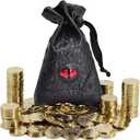 DND Fantasy Coins 50 Antique Gold Metal Treasure Tokens with Leather Pouch - Gaming Loot, Accessories & Props for Dungeons and Dragons, Tabletop RPG, Board or Card Game, LARP and Cosplay