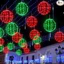 Leinuosen 8 Pack 7.87" Outdoor Christmas Ball Lights, Hanging LED Sphere String Light with Metal Frame Multicolor Globe Lights for Holiday Garden Tree Patio Yard Party Outdoor Decor (Red Green)