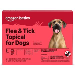 Amazon Basics Flea and Tick Topical Treatment and Prevention for Extra Large Dogs (89-132 lbs), Kills Fleas and Ticks, Waterproof, Monthly Application, 6 Count, Packaging May Vary