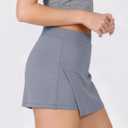 ODODOS Modal Soft Wrap Mini Skorts with Pocket for Women High Waist Asymmetrical Hem Relaxed Shorts, Purple Gray, Medium (M)