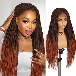Fancy Hair 32 inch Ombre Box Braided Wig Knotless Braided Wigs for Black Women Glueless Double Full Lace Braid Wig with Baby Hair Synthetic Wig for Women (1B350#)