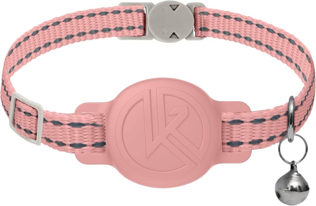 Tile Sticker Holder Cat Tracking Collar (2024) - Breakaway, Reflective Kitten Collar with Bell and Holding Case for Tile by Life360 (Pink)