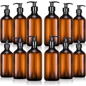 Tessco for you 12 Pack Amber Soap Dispenser Empty Plastic Pump Bottles Dispenser Refillable Shampoo for Hand Sanitizer Soap Cosmetic Lotion Body Wash Conditioner Bathroom Kitchen Travel (16.9 Oz)