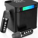 Karaoke Machine for Adults and Kids, FULLIFE Portable Bluetooth PA Speaker System with 2 UHF Wireless Microphones, Karaoke Speaker with Echo, Supports TF/USB, AUX in, for Home Party, Black