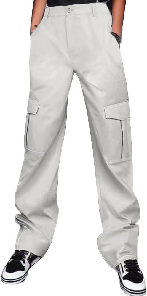 Women High Waisted Cargo Pants with Pockets Bussiness Casual Wide Leg Pants (Small, Beige)