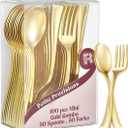 100 Combo Pack 50 Gold Mini Forks And 50 Gold Mini Spoons 4 Inch Dessert Forks And Spoons - Heavy duty Mini Cutlery, Tastings, Cocktails, Dessert Cups.