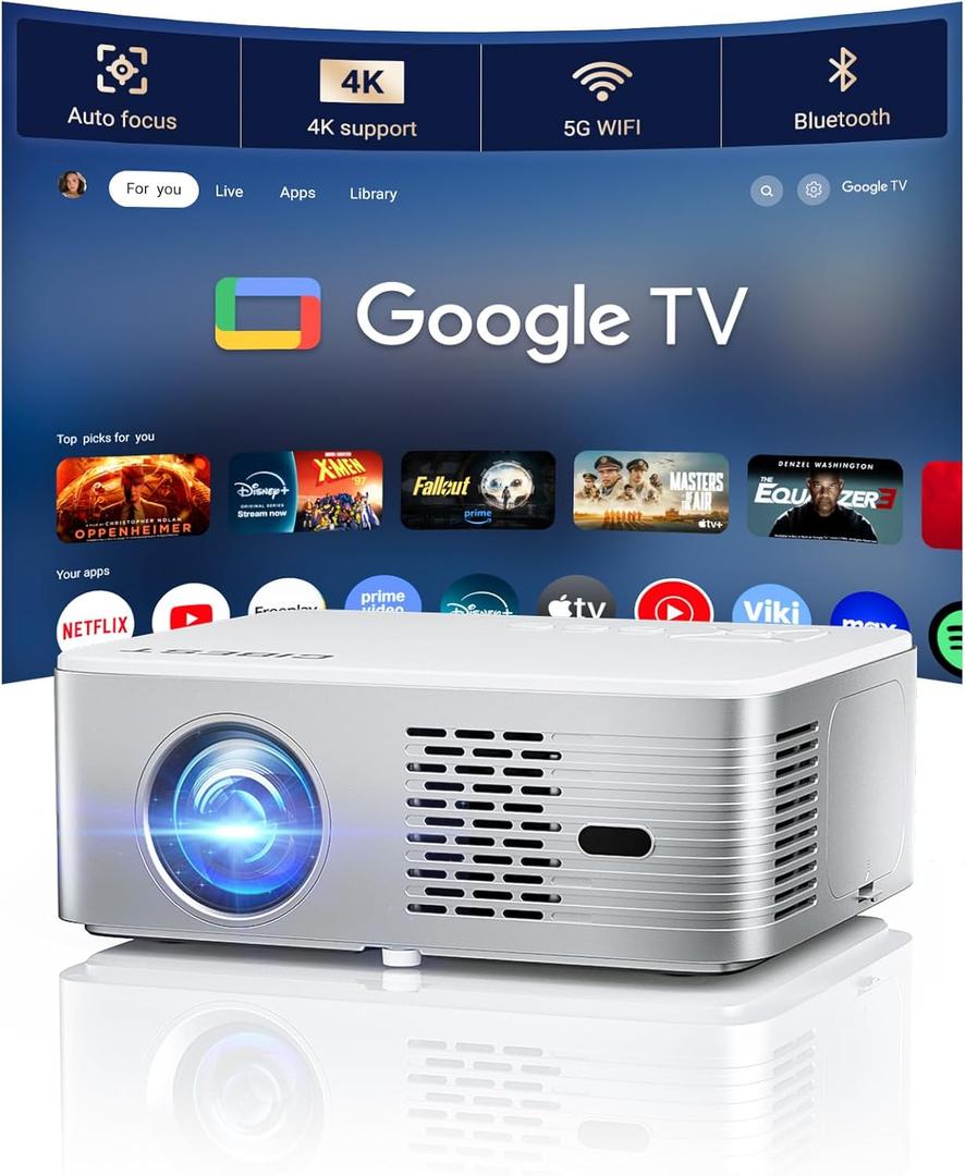 Google TV Projector 4K Support - CiBest Smart Projector with WiFi 6 and Bluetooth, Outdoor Movie Proyector Full-Sealed Optical Engine 3000 ANSI Home Ceiling Projector with Autofocus, Streaming Apps