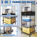 Fishing Rod Holders for Garage Holds Up To 10 Rods, 360 Degree Rotating Fishing Pole Holder, Tackle Storage Cart Fishing Gear and Equipment Organizers, Fishing Gifts for Men Women (Black)
