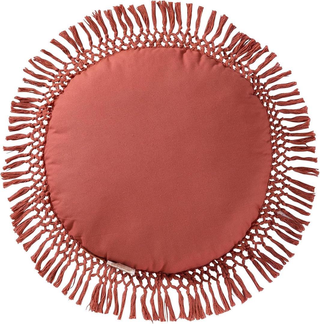 Indigo Ink - Decorative Throw Pillows for Couch or Bed, Boho Home Dcor Round Cotton 20" x 20" Pillow with Tassels (Tufted Medallion Collection, Ginger Spice)