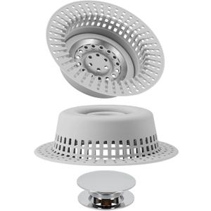 Shower Drain Hair Catcher, Bathtub Drain Cover Hair Trap Strainer Upgraded Protector with Silicone & Stainless Metal Designed for Pop-Up and Regular, Effective Without Slowing Drainage (Gray)
