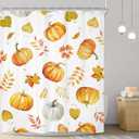 Riyidecor Autumn Fall Shower Curtain 60Wx72H Inch Pumpkin Maple Leaves Farmhouse Rustic Thanksgiving Harvest Orange Farm Plant Botany Bathroom Decor Fabric Polyester Waterproof 12 Pack Hooks