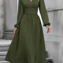 Womens Long Sleeve Dresses Maxi Wedding Guest Dresses (Green, L)