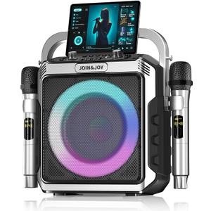 Portable Karaoke Machine, with Wireless Microphones, Bluetooth Party Speaker with LED Lights, Loud Subwoofer, USB/AUX, Outdoor Karaoke Speaker for Adults & Kids, Home & Party
