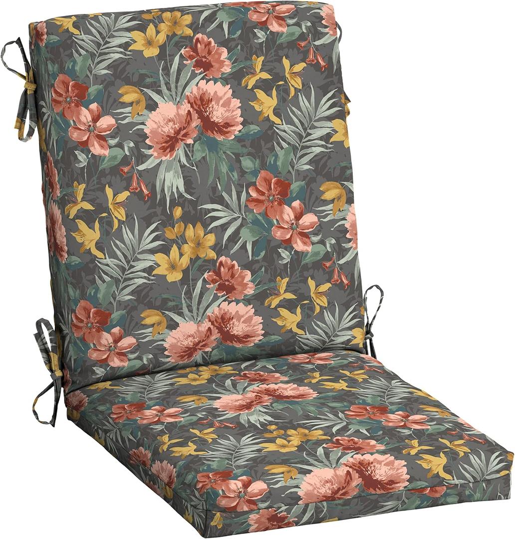 Arden Outdoor Dining Chair Cushion, 20 in x 20 in, Weather-Proof, Rain-Proof, Fade Resistant Patio Cushion for Patio, Dining, or Rocking Chairs 20 x 20, Phoebe Grey Floral