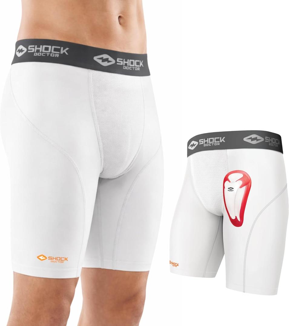Shock Doctor Compression Shorts with Protective Bio-Flex Cup, Moisture Wicking Vented Protection - Youth  S