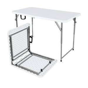 48" W x 24" D x 29.5" H - 4FT Adjustable Height Heavy Duty Plastic Fold-in-Half Foldable Table White Portable Folding Table with Carrying Handle for Camping & Party