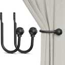 Hion Curtain Holdbacks Black 2pcs, Curtain Tiebacks Wall Mounted Curtain Hooks Holders for Drapes