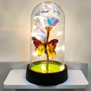 Rose Flower for Mother's Day Ideas, Mothers Day Flowers Gifts for Mom Wife from Daughter Son Husband, Forever Galaxy Rosas Eternas,Light Up Flower In Glass Dome, birthday Butterfly Gifts for women