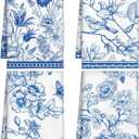 Chinoiserie Floral Kitchen Towels - Set of 4 Blue White Decor Tea Towels Flowers Bird Microfiber Hand Drying Dish Towels Decorative for Home Farmhouse Cooking Baking Cleaning Wipes