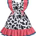 IDOPIP Toddler Baby Girls Cow Plaid Strawberry Rainbow Tutu Dress Summer Sleeveless Princess Birthday Party Dresses Clothes (5-6 Years)