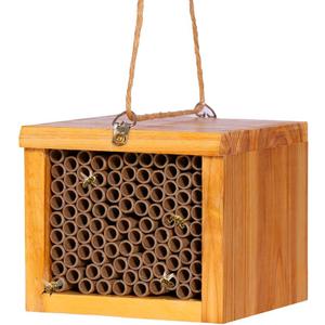 Mason Bee House - Wax Coated Bee Hotel for the Garden, Natural Handmade Wooden Insect Hotel, Mason Bee Home for Outdoors, Attracts Peaceful Bee Pollinators to Your Garden