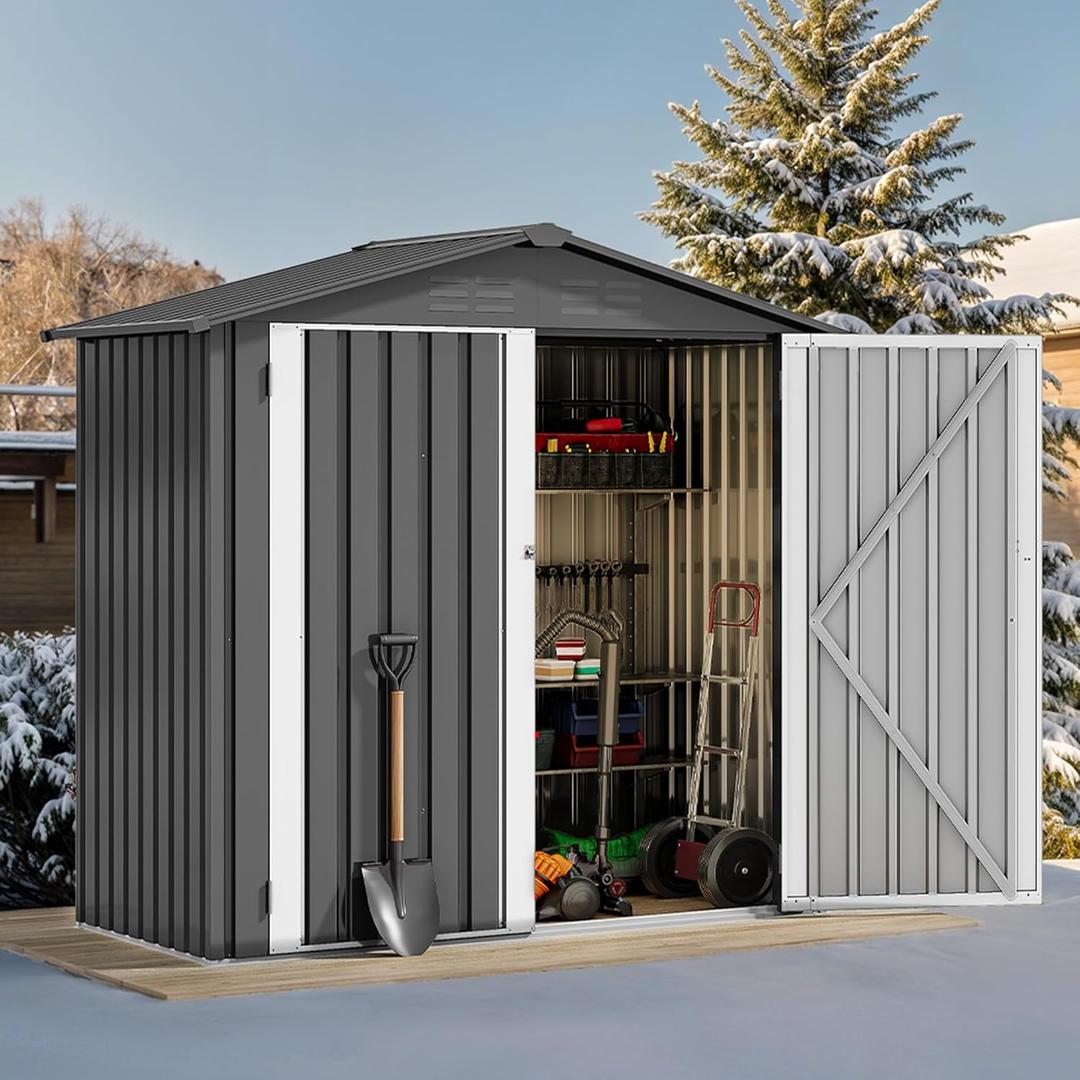DWVO 6x4ft Outdoor Storage Shed, Sturdy Metal Weatherproof Tool Shed with Secure Door and Ventilation for Equipment, Mowers, Bikes, and Outdoor Spaces, Dark Gray