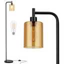Ziisee Floor Lamps for Living Room - Standing Lamp with Amber Glass Shade, Modern Floor Lamp with LED Bulbs, Industrial Floor Lamp for Bedroom, Black Tall Lamp for Office(Light Bulb Included)