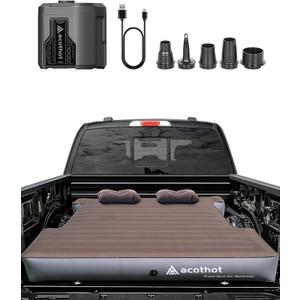 ACOTHOT Truck Bed Air Mattress with Cordless Rechargeable Air Pump, Peachskin Fabric Truck Bed Mattress with 2 Pillows Fits 5.5-5.8ft Short Beds | 9.5" Height Mattress Perfect for Outdoor Camping