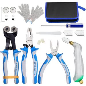 20PCS Heavy Duty Mosaic Wheeled Glass Nippers with Replacement Cutting Wheel Glass Running Pliers Breaker Grozer Pliers Oil Feed Glass Cutter Set Cut Resistant Gloves Leather Zipper Bag