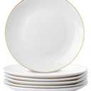 BTaT- White Dessert Plates with Gold Rim, Set of 6, 8" Round, Porcelain, Elegant Style, Dinner Plates