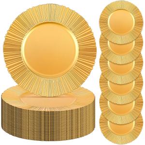 Yaomiao 50 Pcs 13 Inch Gold Charger Plates Bulk Plastic Plates Chargers Round Dinner Chargers for Wedding Party Table Setting Bridal Shower Event Decor (Gold), 33 x 33 cm