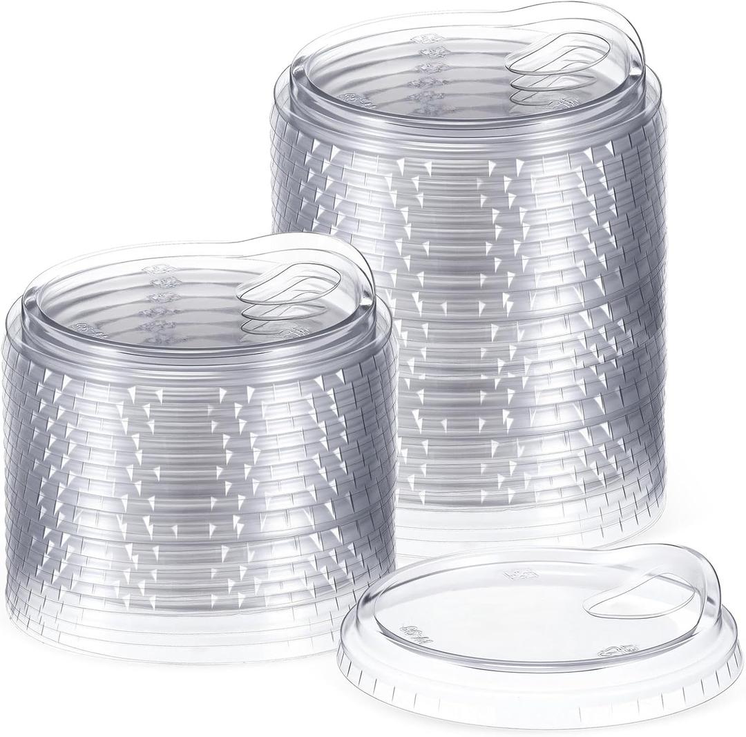 50 Pcs Clear Strawless Plastic Lids Fits for 12, 16, 20 and 24 oz Cups Disposable PET Sipper Cup Lids for Iced Coffee Milkshake Party Supplies (Transparent,90mm)