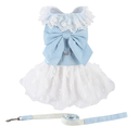 Dog Denim Dress with Leash Ring, Puppy Bowknot Lace Mesh Princess Skirt for Small Pet Fashion Clothes(Light Blue,X-Large)