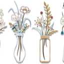 4PCS Metal Flowers Wall Arts Minimalist Flower Wall Decors Rustic Farmhouse Floral Wall Art Metal Wall Decor for Living Room Bathroom Bedroom Dining Room Housewarming Gifts (Multicolored)