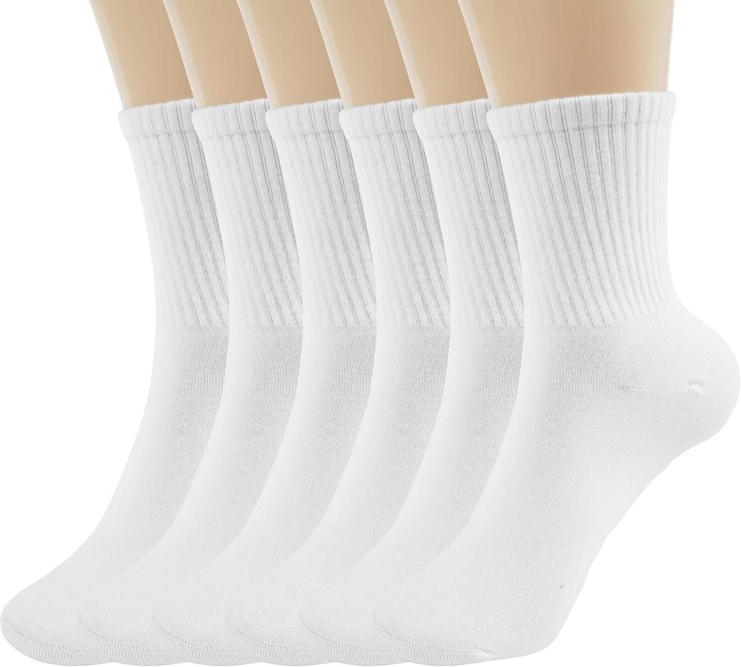 BomKinta Women Casual Calf Socks - Cute Cotton Crew Socks - Soft Above Ankle Sock Gifts 6 Pairs Size 5-10 (White)