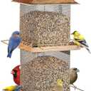 Large Bird Feeder, Double Tier Metal Bird Feeders for Outdoors, Square Tower Birdfeeder for Decorating Courtyard, Garden, Birds Watching, Gifts (Bronze)