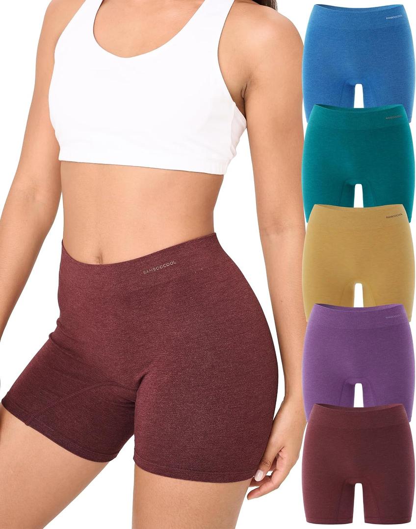 BAMBOO COOL Womens BoyShorts Underwear Seamless Boxer Briefs Mid Rise Full Coverage Breathable Stretch Ladies Panties 5 Pack (L)